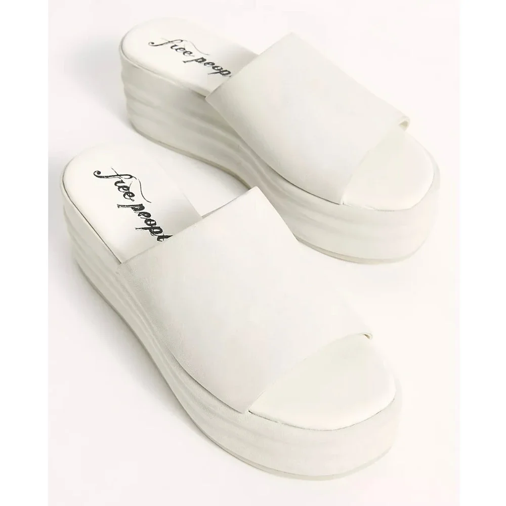 Free People Harbor Flatform Sandals In Optic White Size 9.5 New